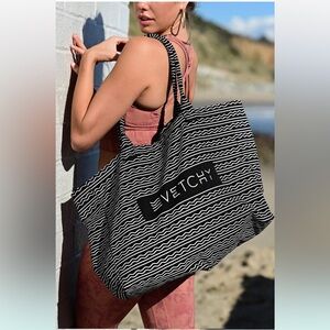 VETCHY Women's Black and White Beach Tote Bag